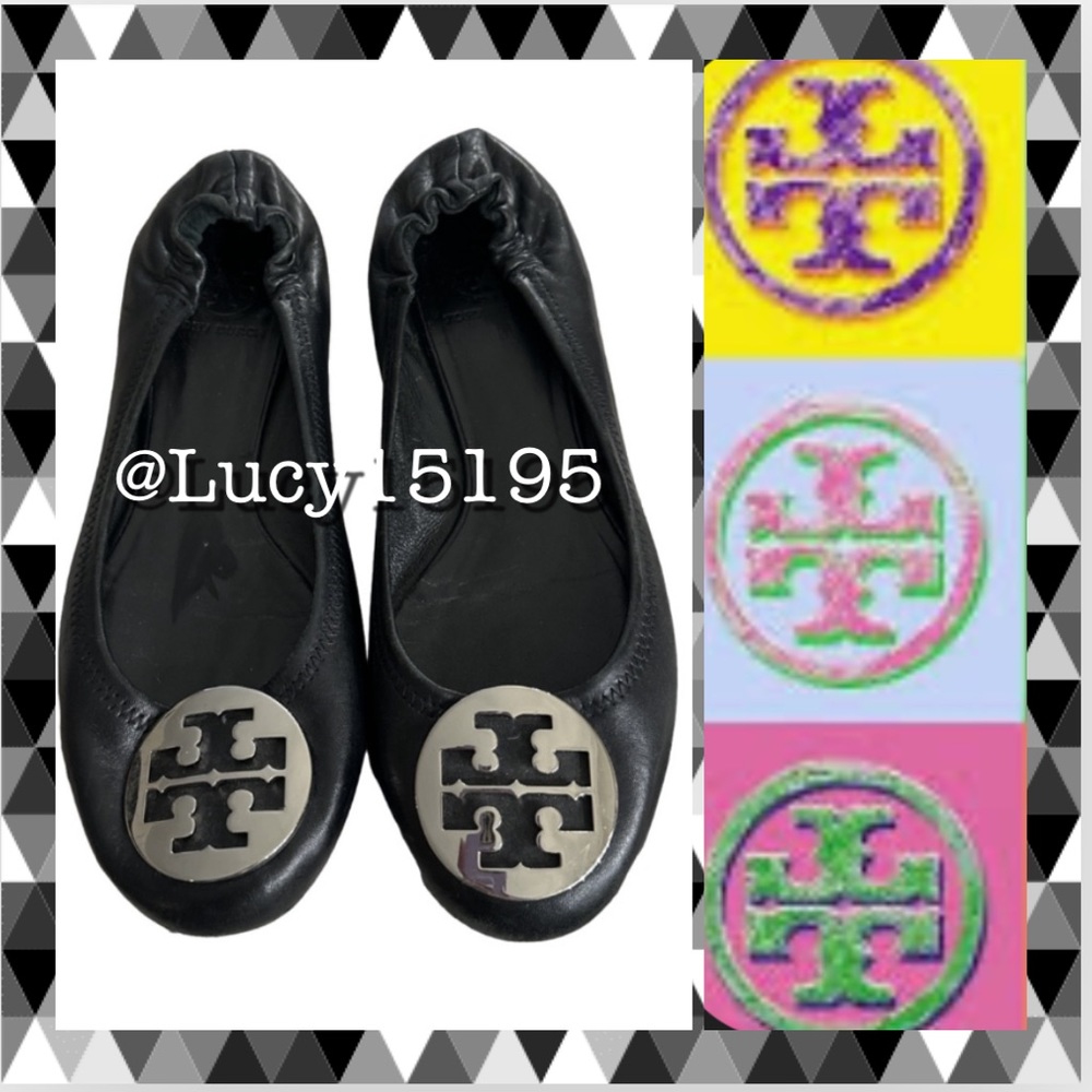 Tory Burch Minnie Travel Perfect Black & Silver Ballet Flats